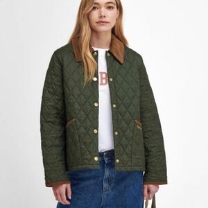 Barbour Olive Quilted Liddesdale Utility Jacket with Brown Accents